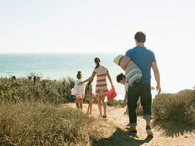 Family walking to beach